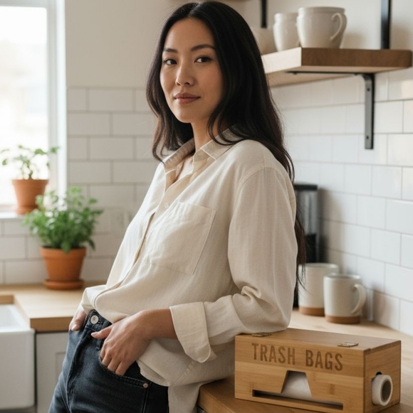 Bamboo TBarash Bag Holder Dispenser Plastic Bag Storage Organizer Kitchen Pantry - Picture 1 of 6